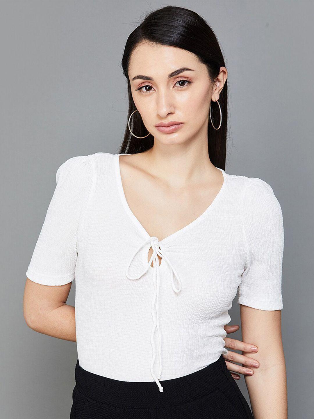 code by lifestyle white tie-up neck top