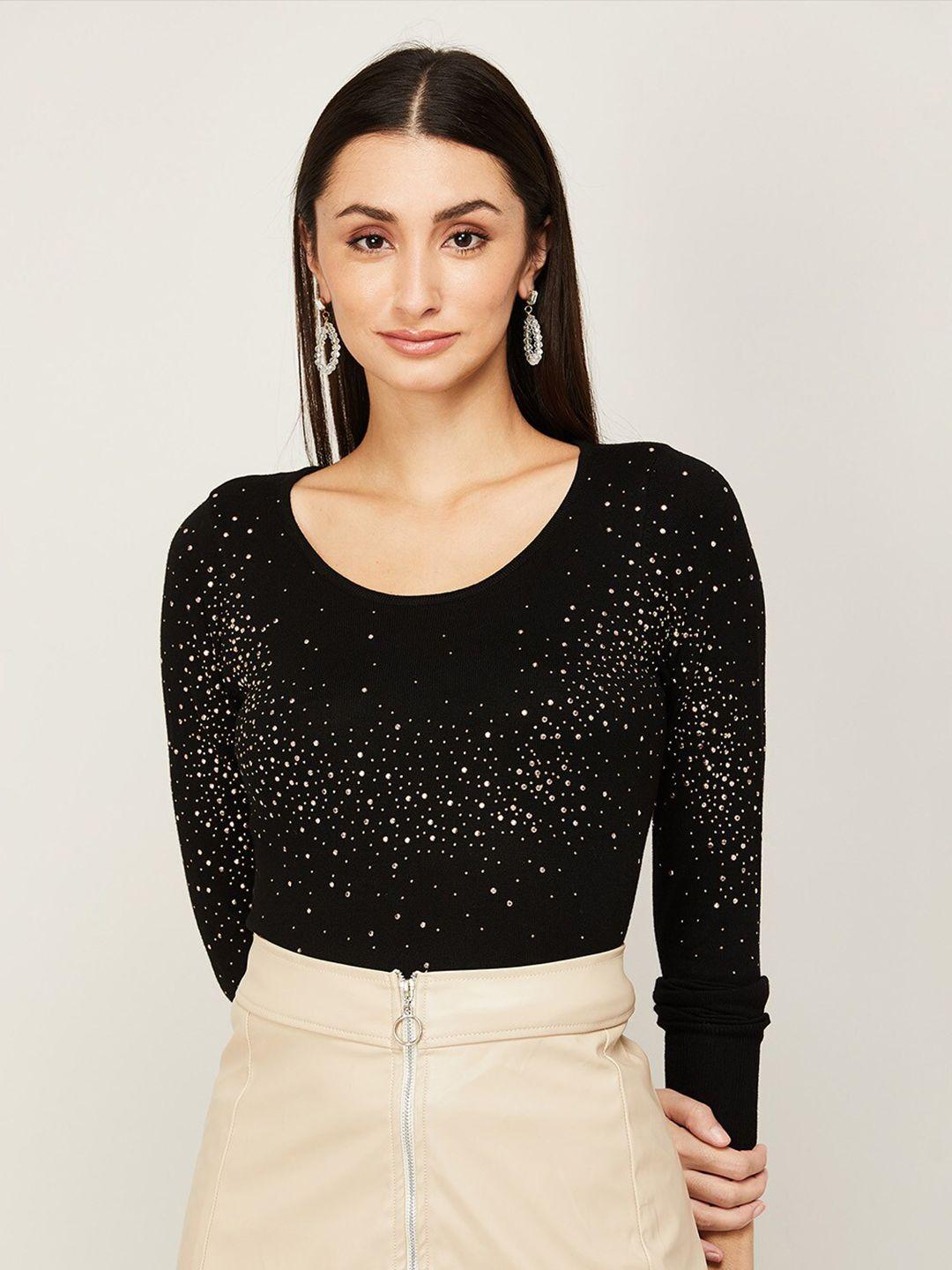 code by lifestyle women black embellished top