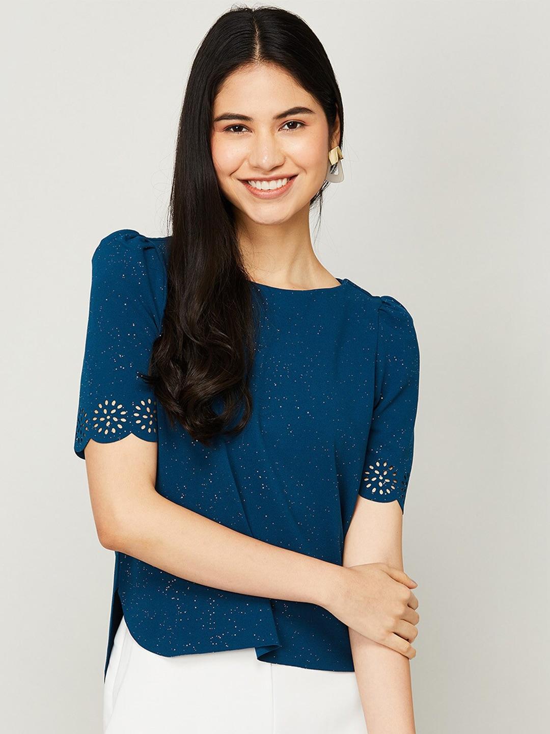 code by lifestyle women blue solid top