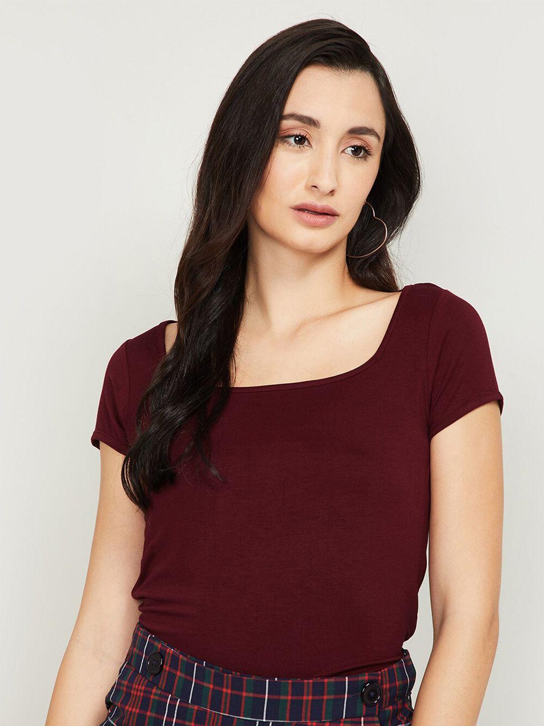 code by lifestyle women burgundy solid regular top