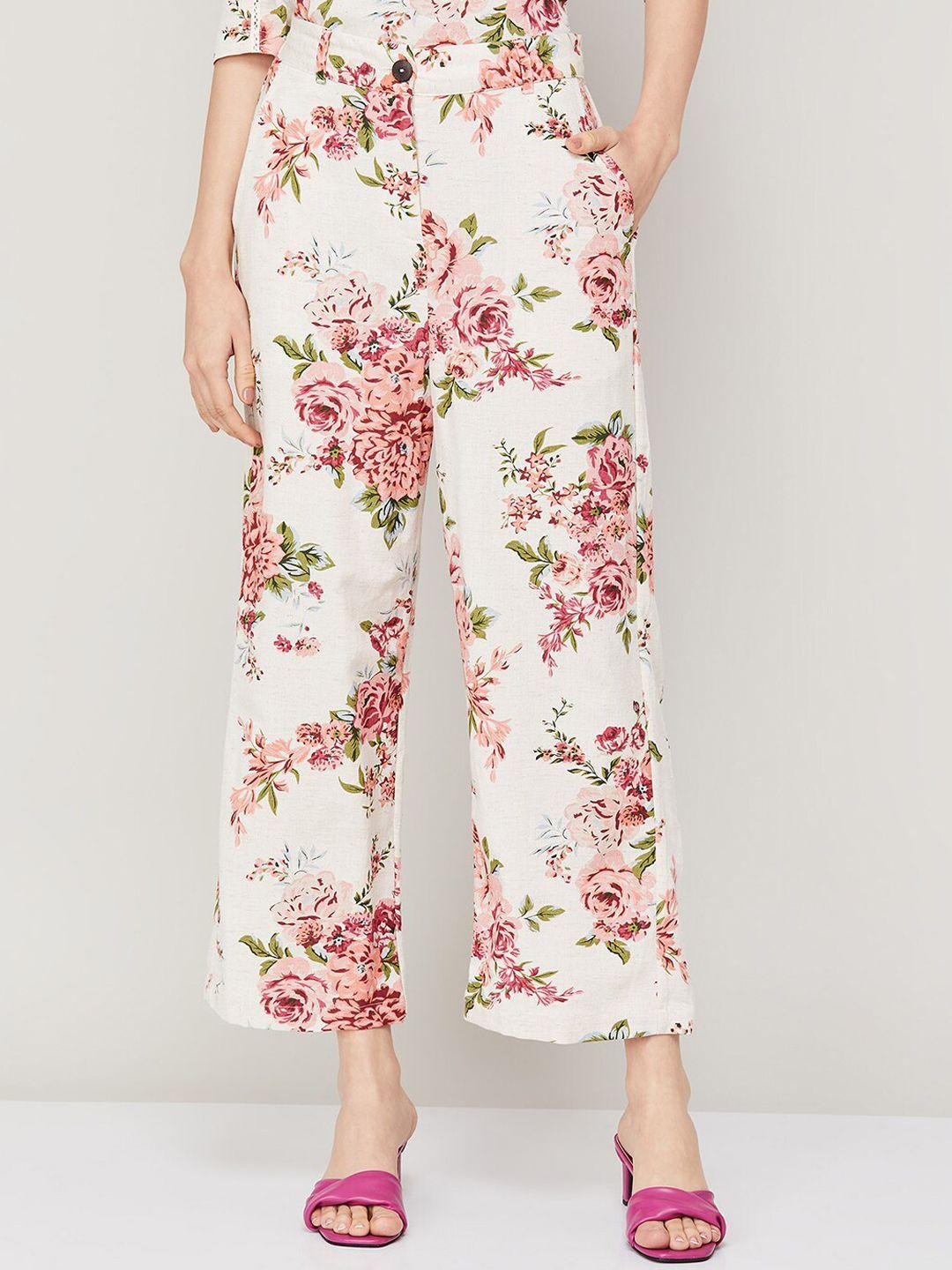 code by lifestyle women floral printed low-rise parallel trousers