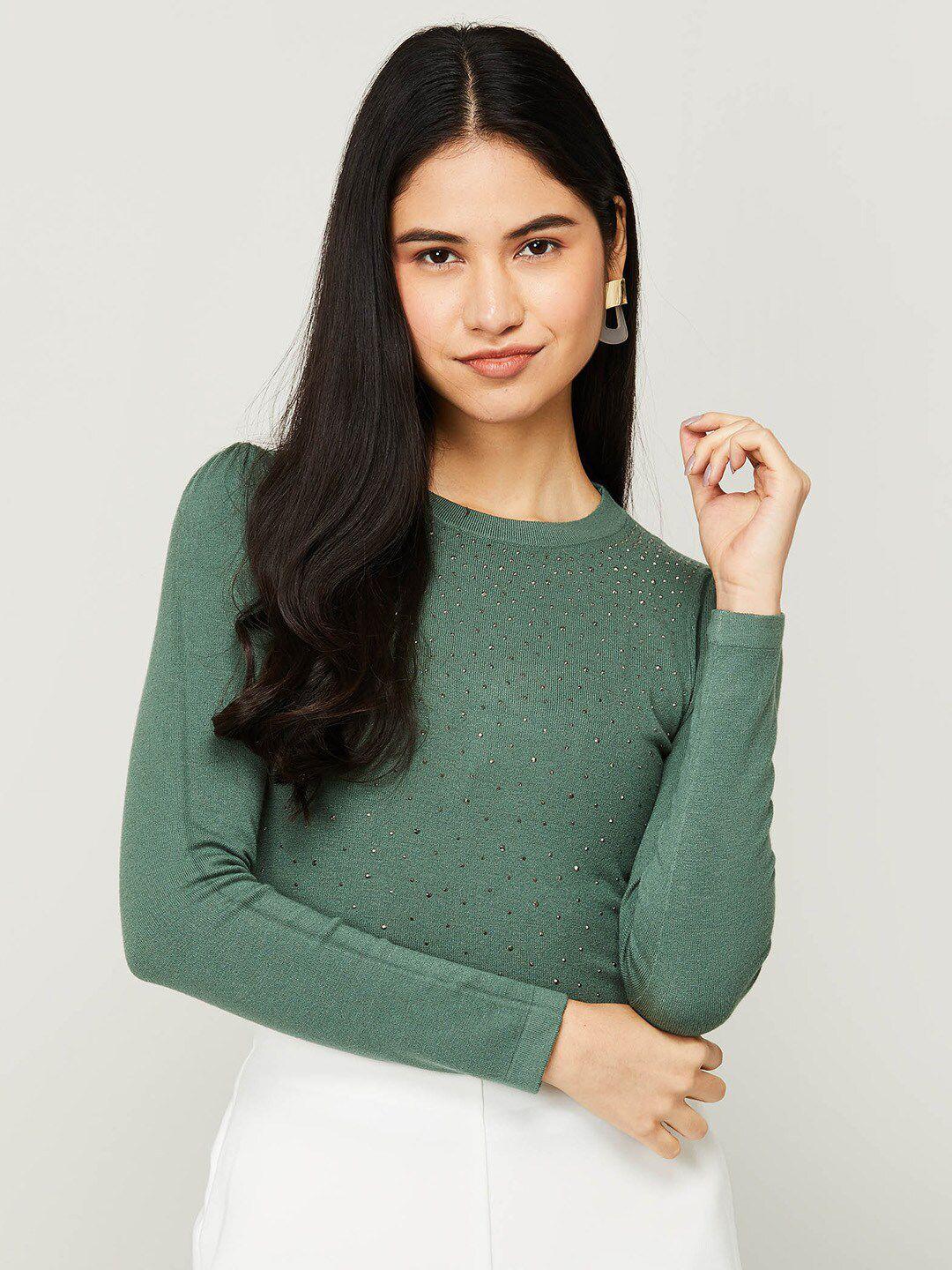 code by lifestyle women green embellished top