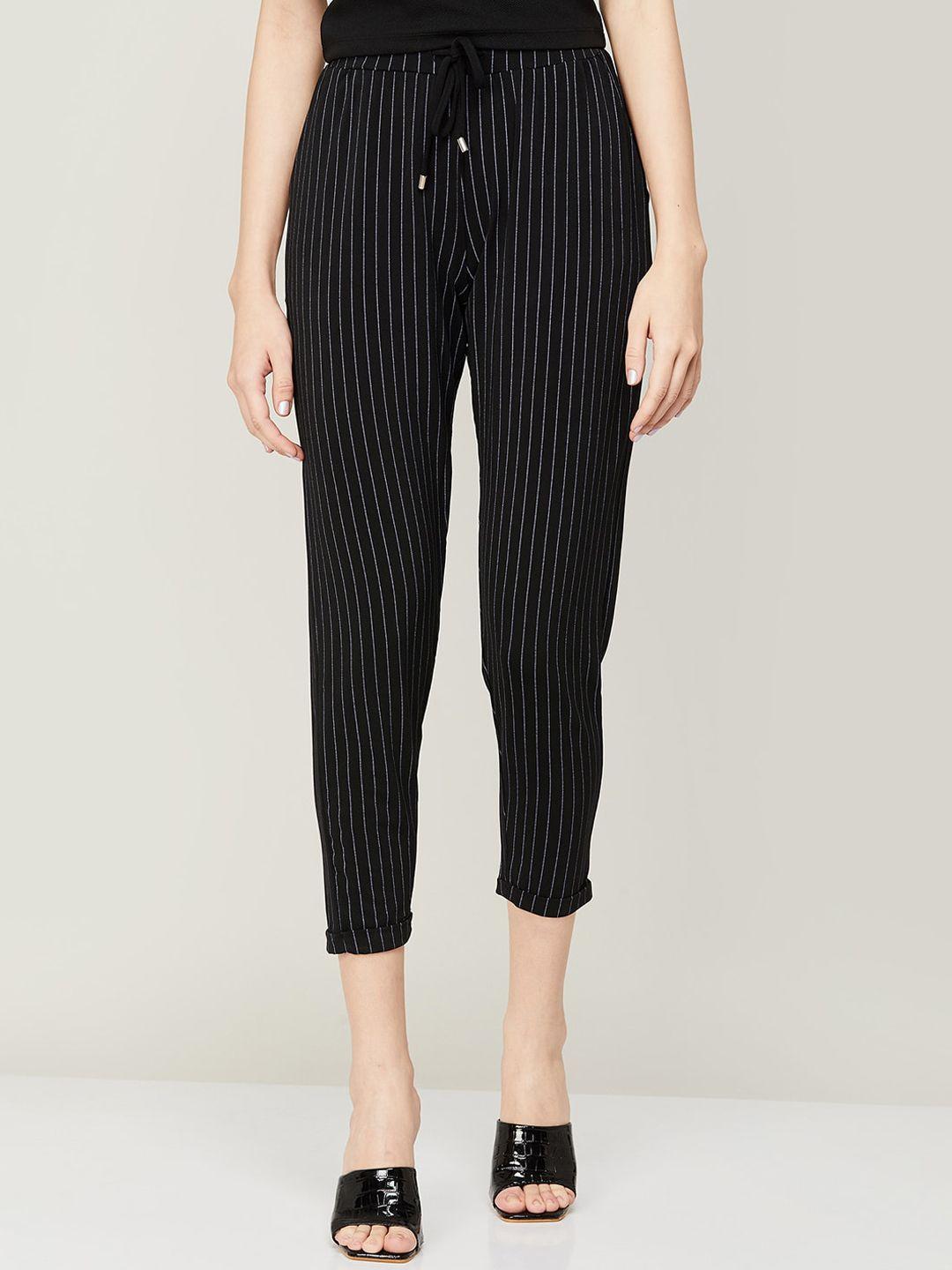 code by lifestyle women striped easy wash cropped trousers