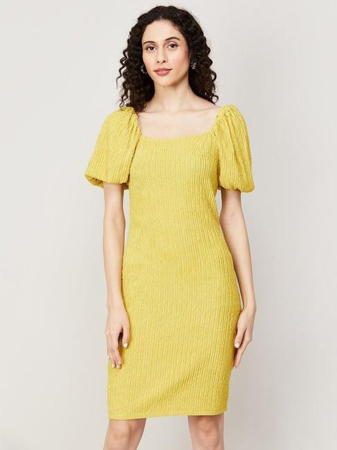 code by lifestyle yellow bodycon dress