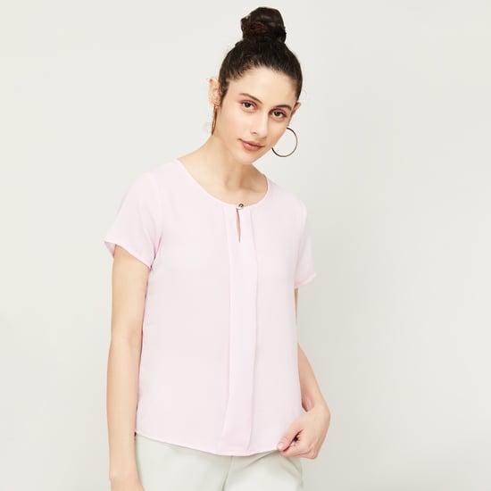 code classic women solid keyhole neck casual top