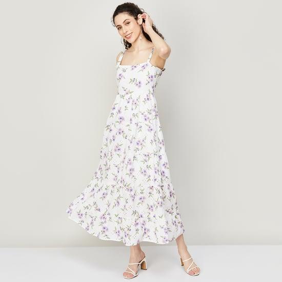 code women floral print sleeveless maxi dress