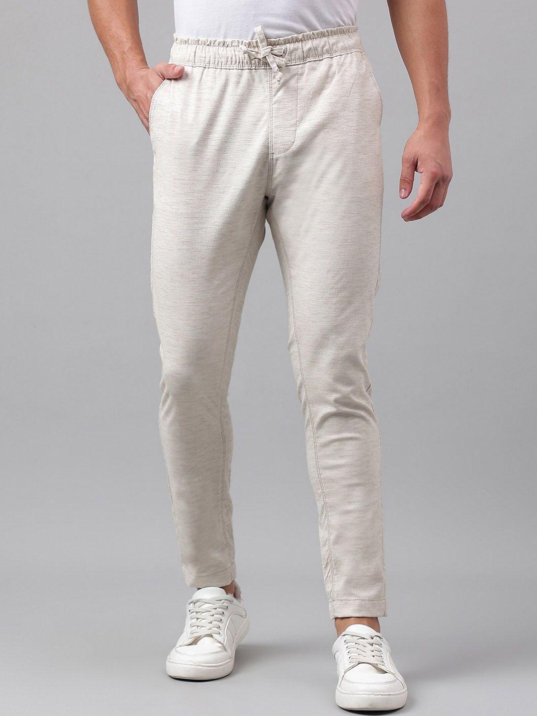 code 61 men cream-coloured jogger low-rise stretchable jeans