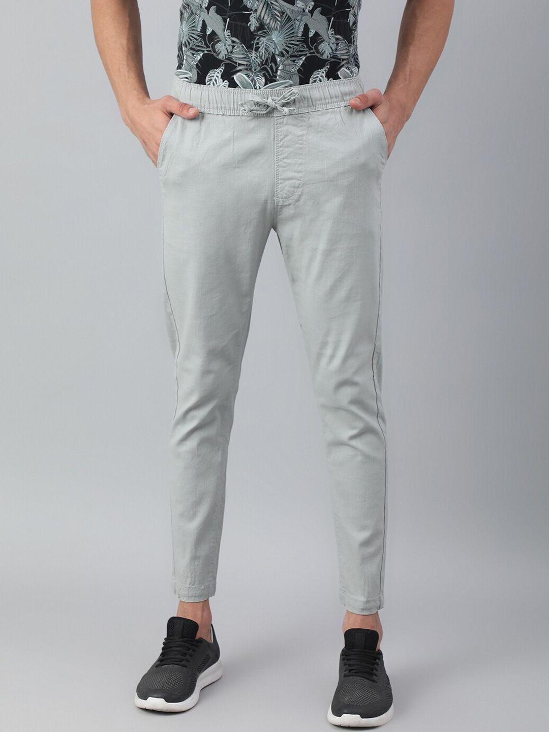 code 61 men cream-coloured low-rise stretchable joggers