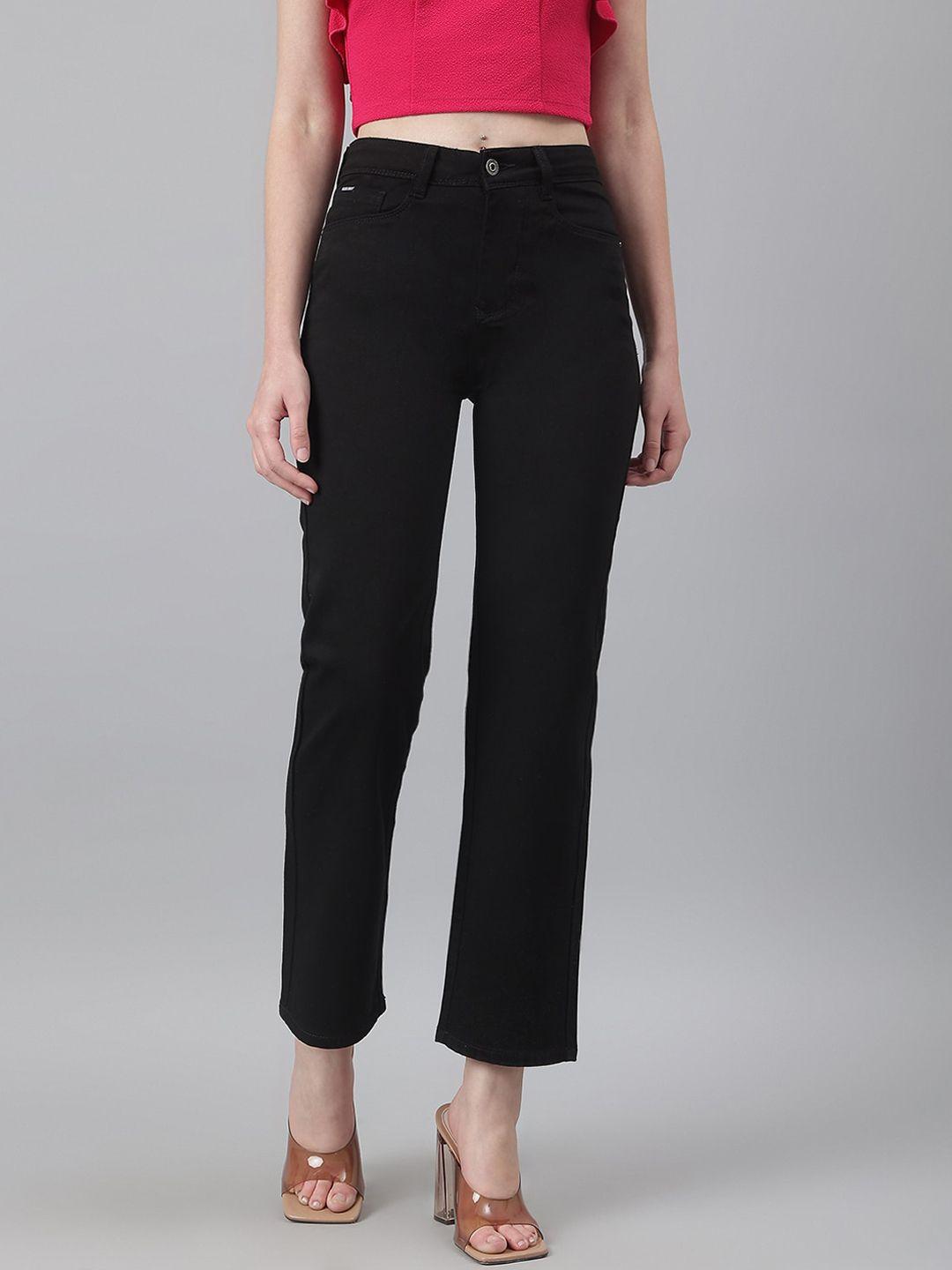 code 61 women black wide leg high-rise stretchable jeans