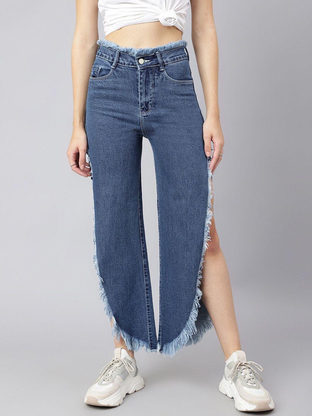 code 61 women blue wide leg high-rise ripped jeans