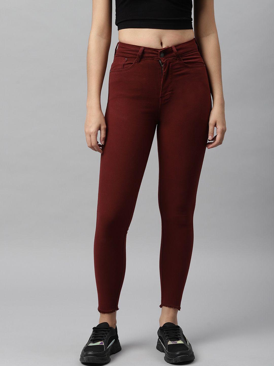 code 61 women burgundy clean look skinny fit stretchable jeans