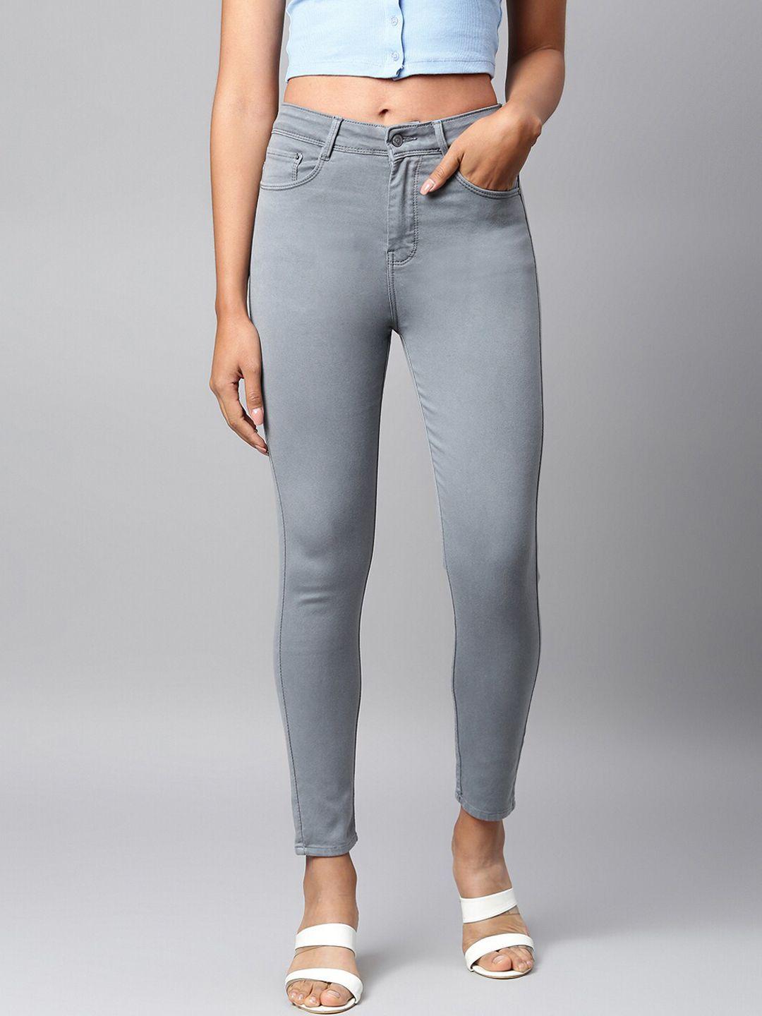 code 61 women grey solid high-rise skinny fit jeans