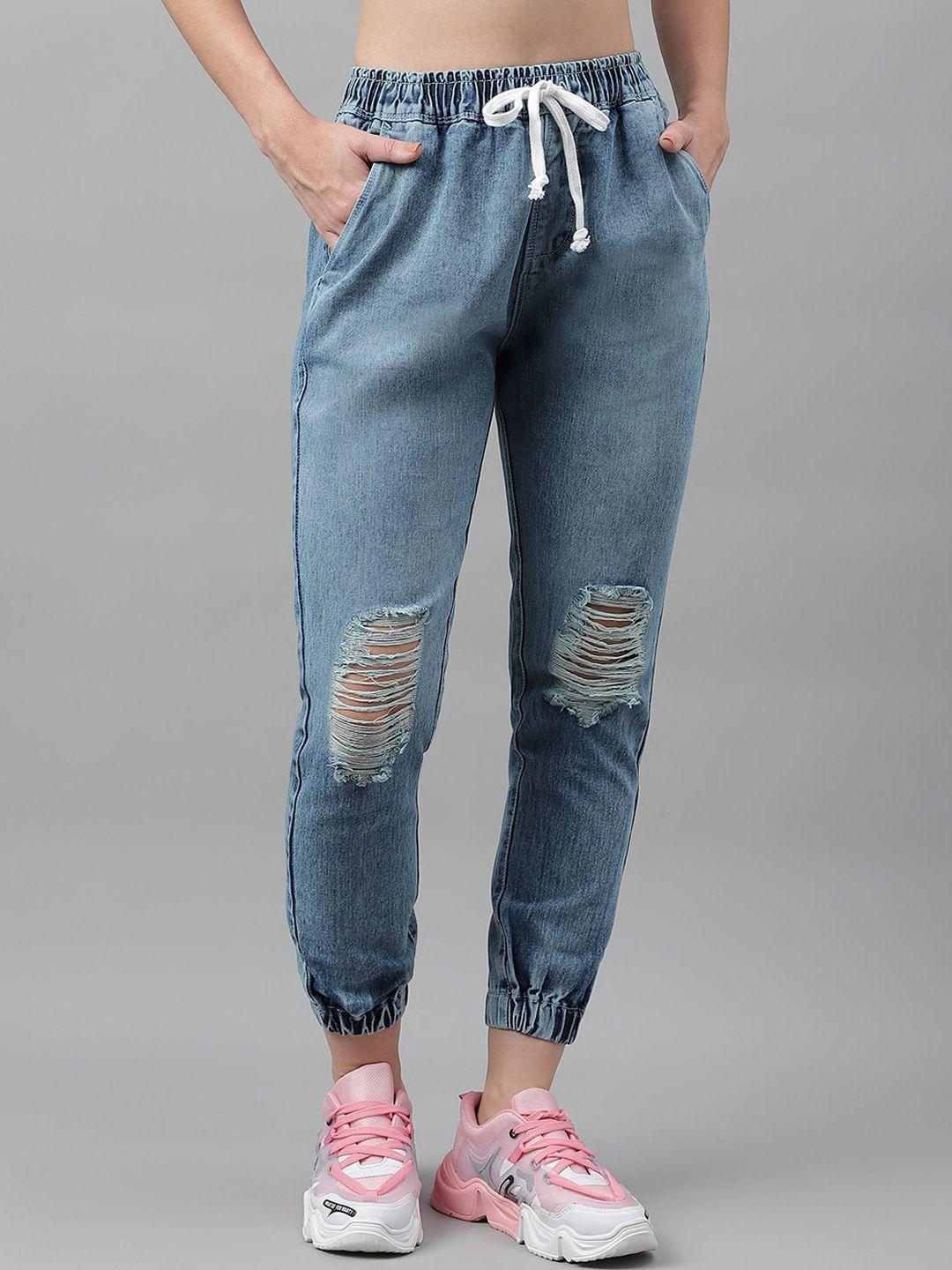 code 61 women jogger mildly distressed heavy fade jeans