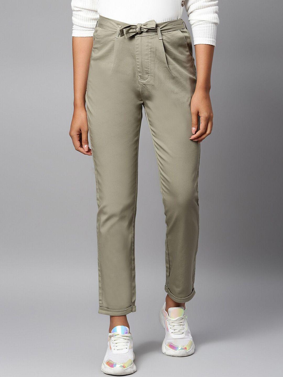 code 61 women khaki slim fit high-rise pleated peg trousers