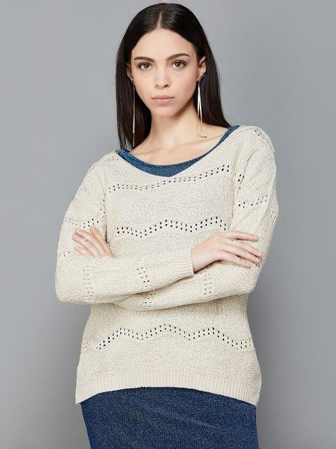 code by lifestyle beige cotton self pattern sweater