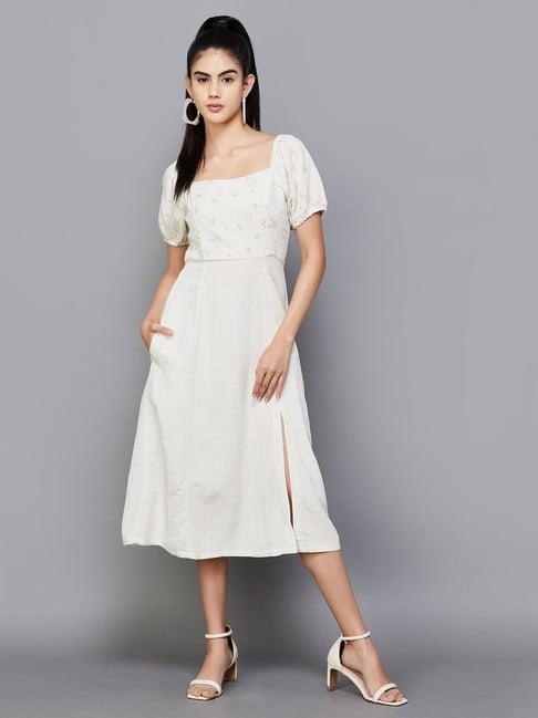 code by lifestyle beige embroidered a-line dress