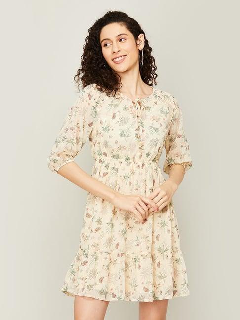 code by lifestyle beige floral print a-line dress