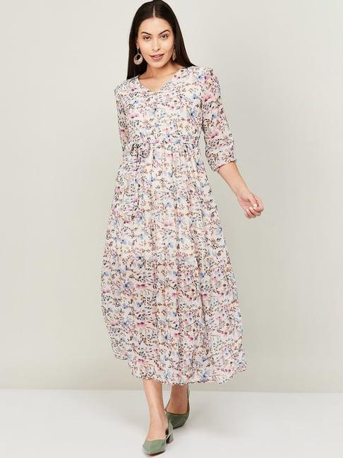 code by lifestyle beige floral print a-line dress