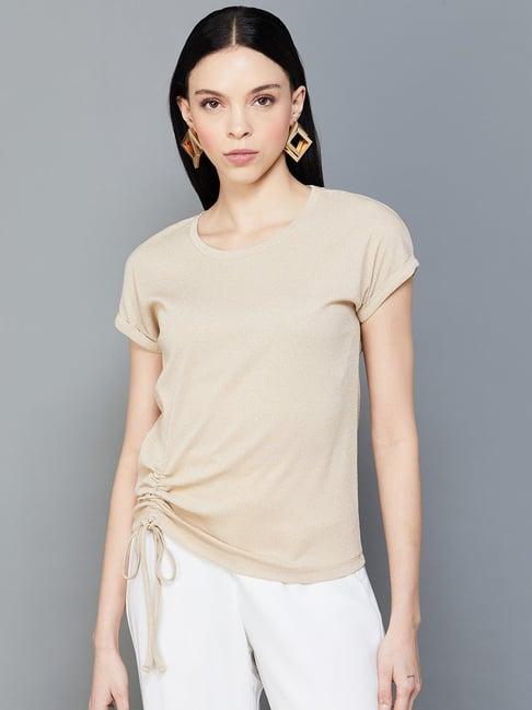 code by lifestyle beige regular fit top