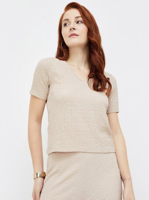 code by lifestyle beige regular fit top