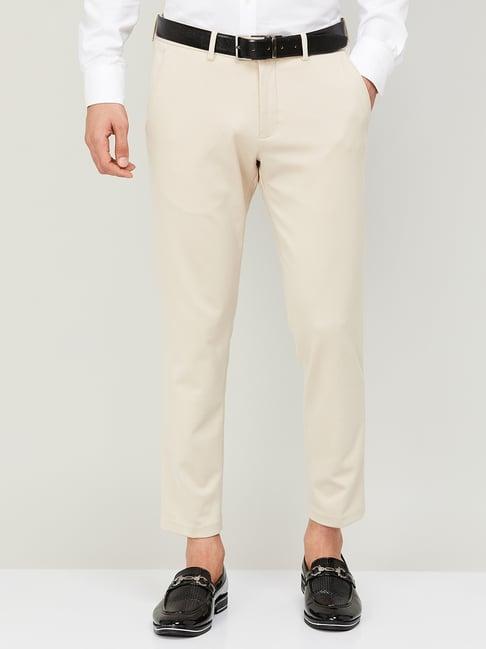 code by lifestyle beige regular fit trousers