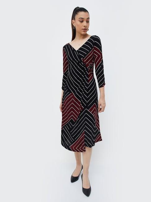 code by lifestyle black & maroon striped midi dress