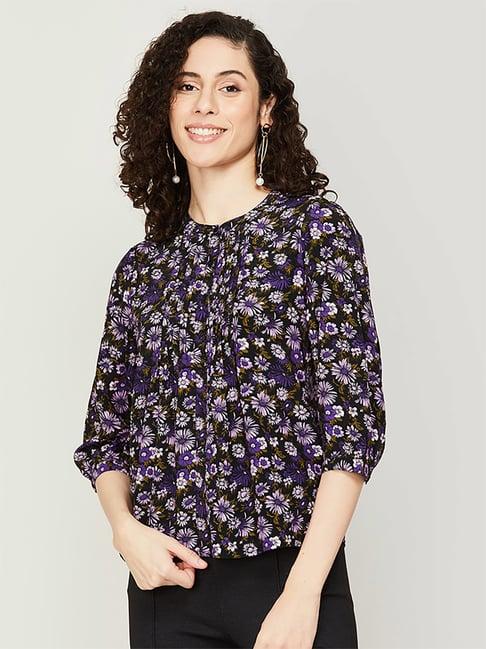 code by lifestyle black & purple floral print top