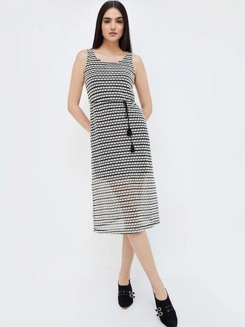 code by lifestyle black & white cotton embroidered a-line dress