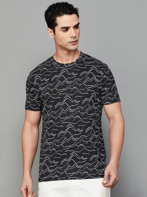 code by lifestyle black cotton regular fit printed t-shirt