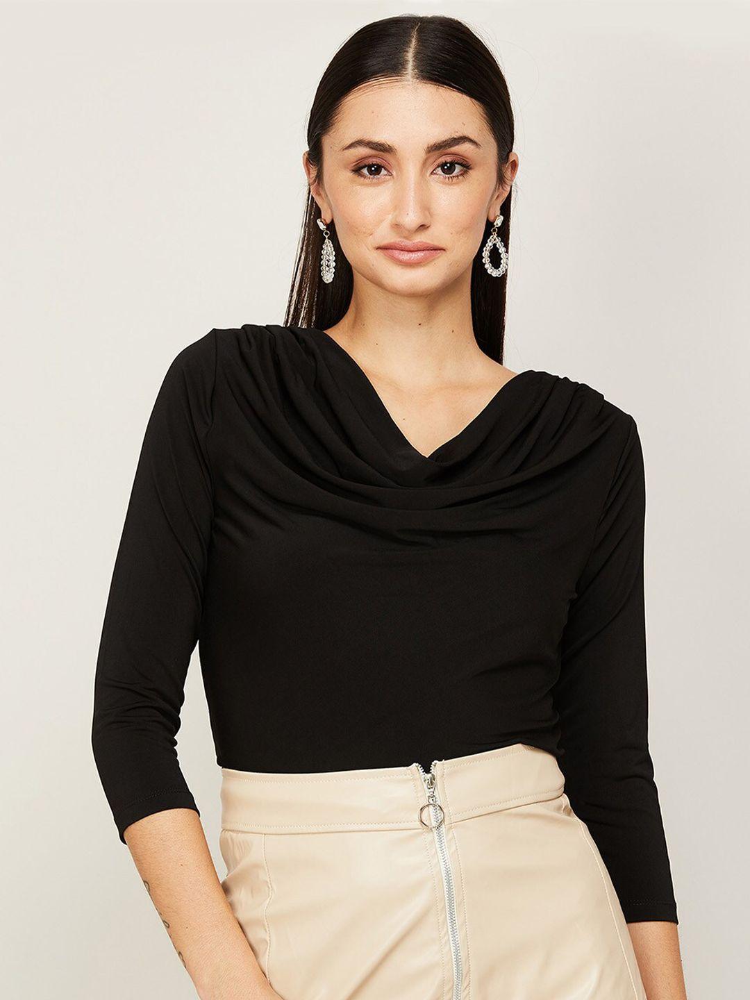 code by lifestyle black cowl neck solid top