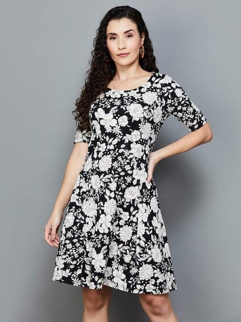 code by lifestyle black floral print a-line dress