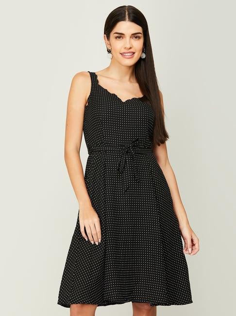 code by lifestyle black polka dots a-line dress