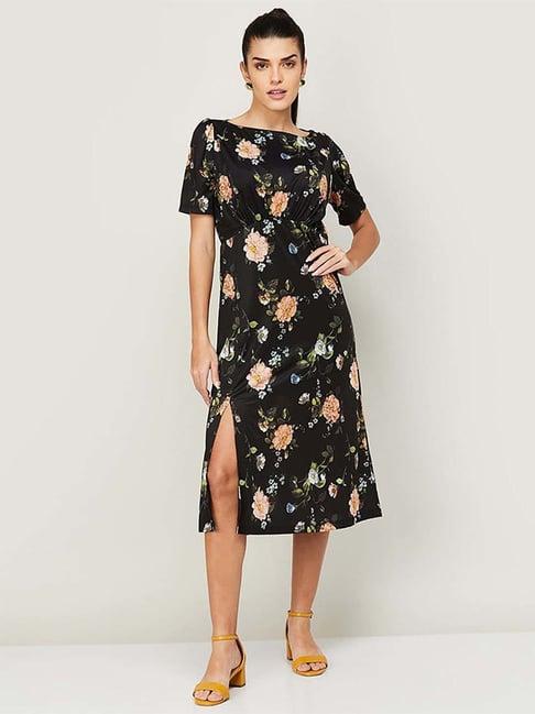 code by lifestyle black printed a-line dress