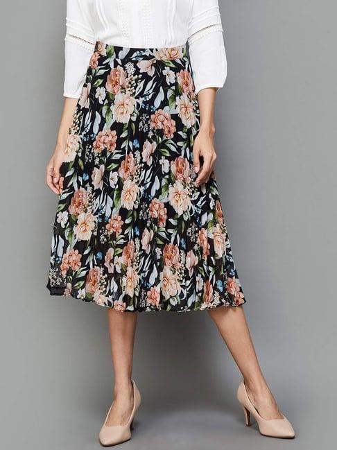 code by lifestyle black printed a-line skirt