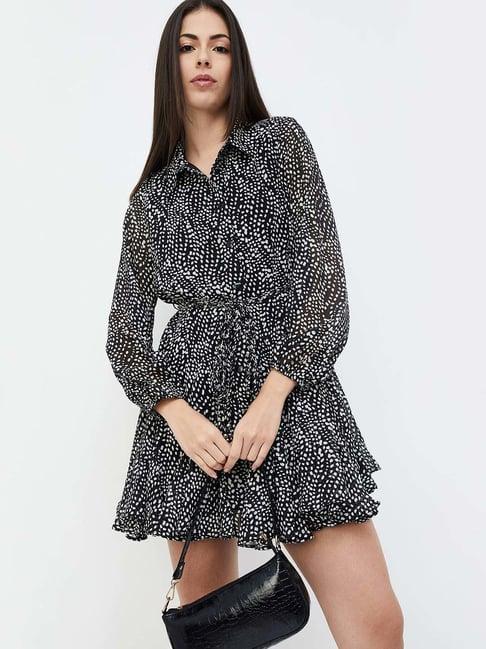 code by lifestyle black printed shirt dress