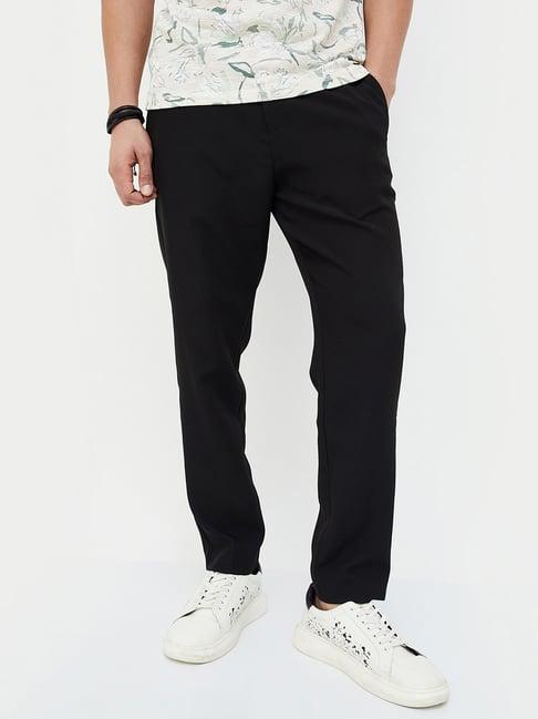 code by lifestyle black regular fit flat front trousers