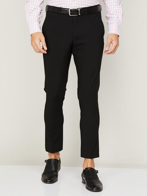 code by lifestyle black regular fit flat front trousers