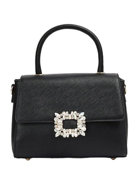 code by lifestyle black textured satchel handbag