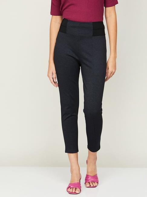 code by lifestyle blue regular fit mid rise trousers