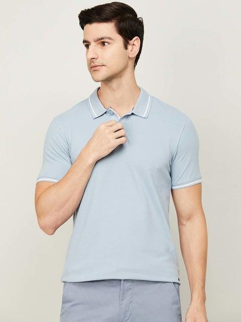 code by lifestyle blue regular fit polo t-shirt