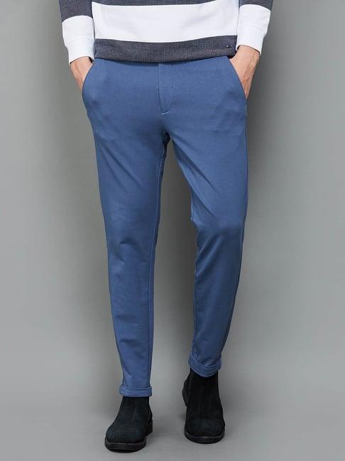 code by lifestyle blue slim tapered fit trousers