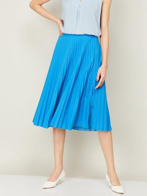 code by lifestyle blue striped a-line skirt