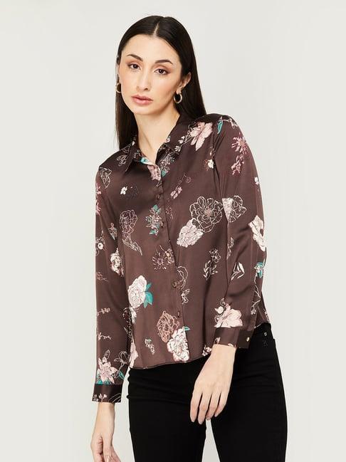 code by lifestyle brown floral print shirt