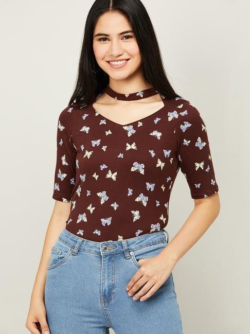 code by lifestyle brown printed top