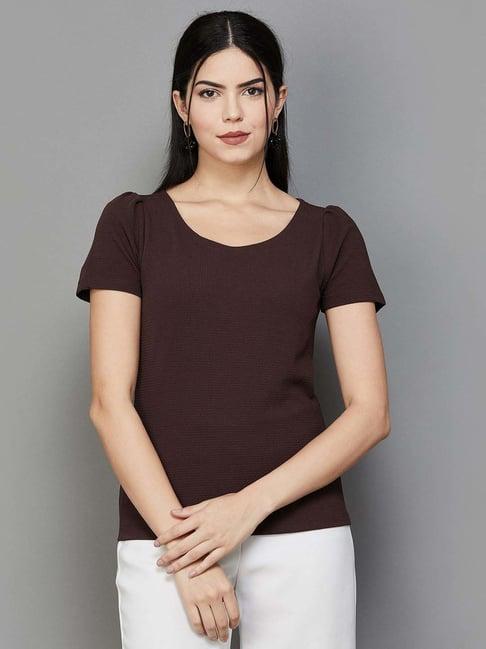 code by lifestyle brown regular fit top