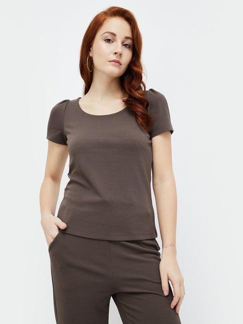 code by lifestyle brown regular fit top