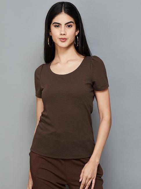 code by lifestyle brown self pattern top