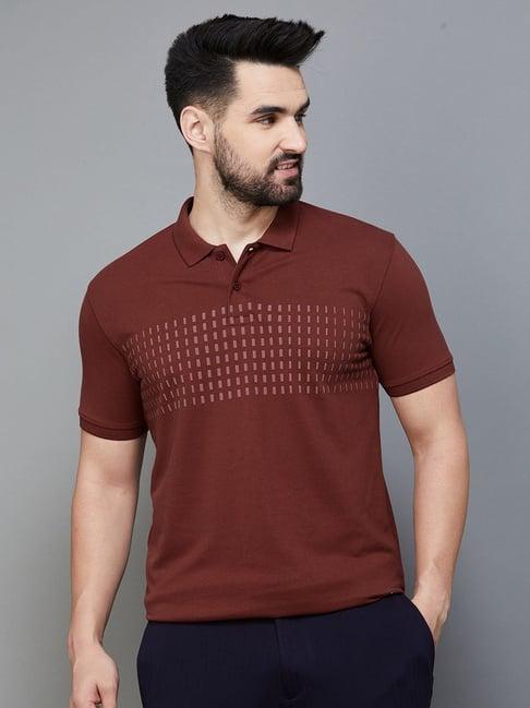 code by lifestyle burgundy regular fit printed polo t-shirt