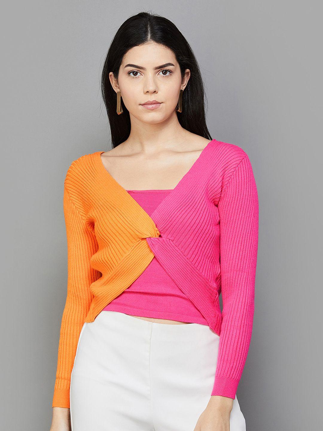 code by lifestyle colourblocked v-neck fitted crop top