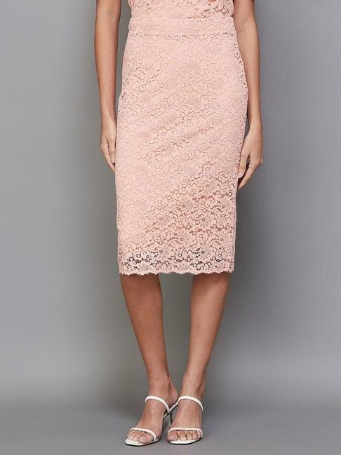 code by lifestyle coral cotton lace patten pencil skirt